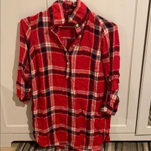 Red flannel oversized shirt dress